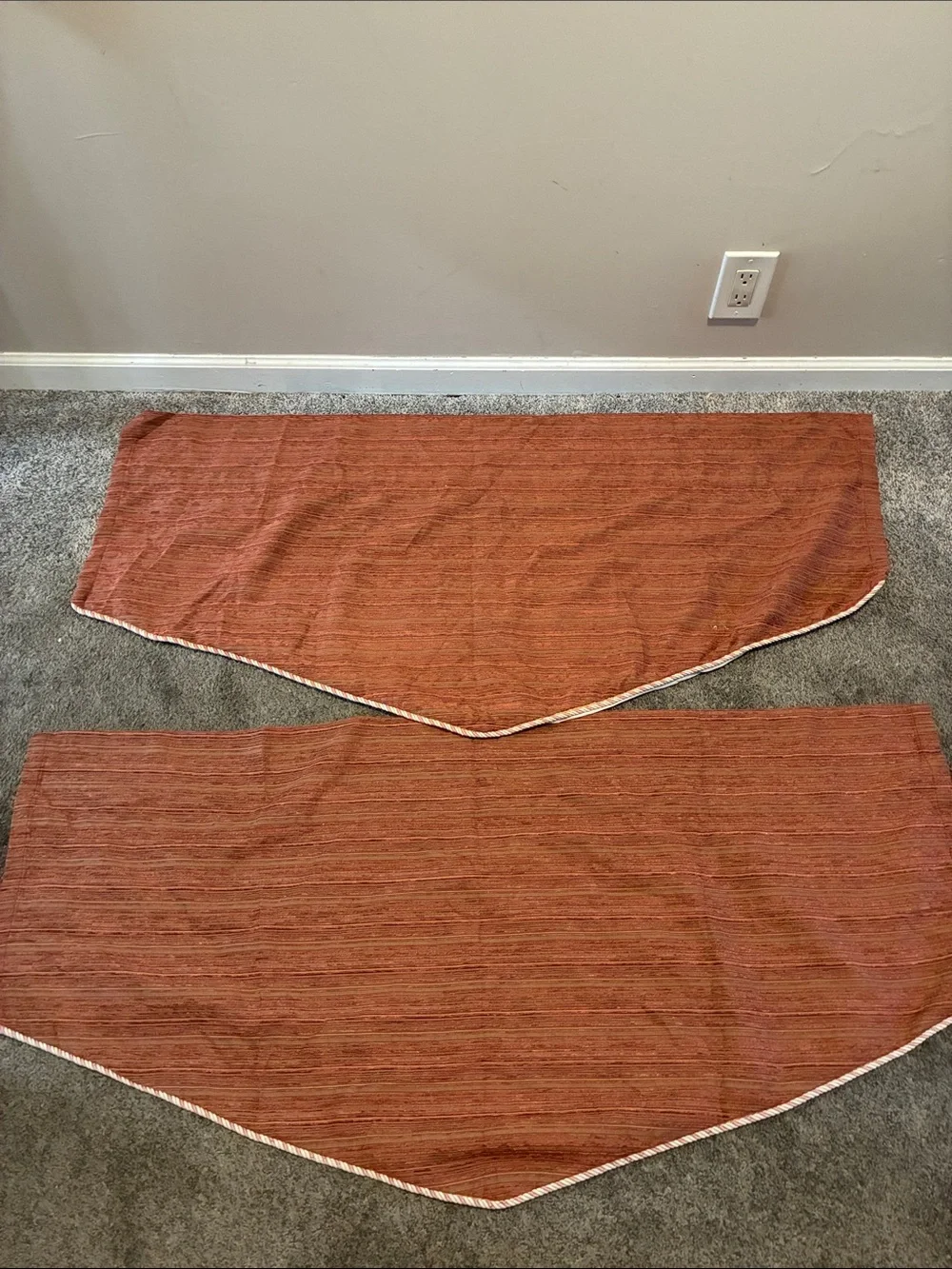3 Rust-Orange Window Valances with Braided Trim - Unbranded